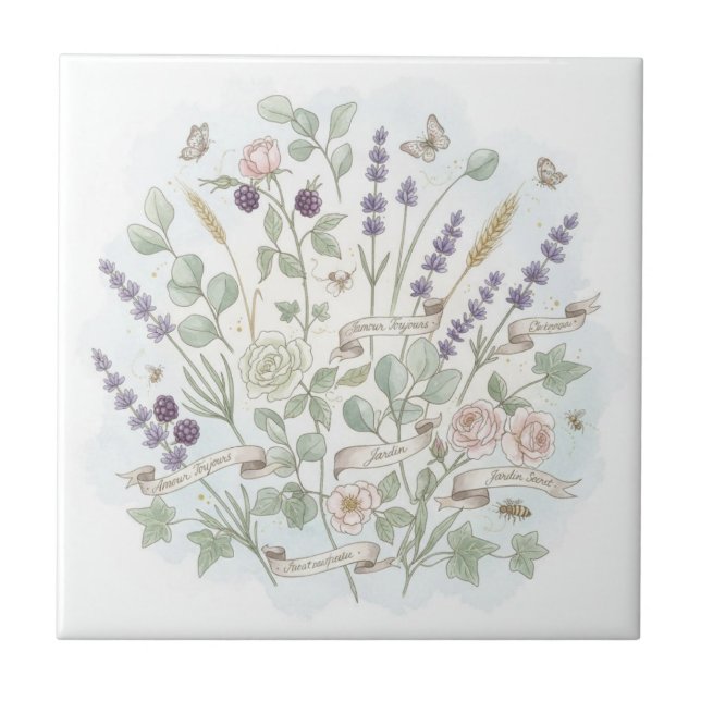 Hermosa cocina pastoral francesa con baldosas en l (Frente)