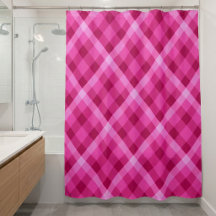 Hermosa cortina de ducha de cuadros magenta rosa