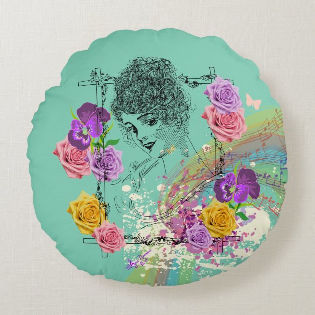 Hermosa dama victoriana Verde azulada almohada red (Anverso)