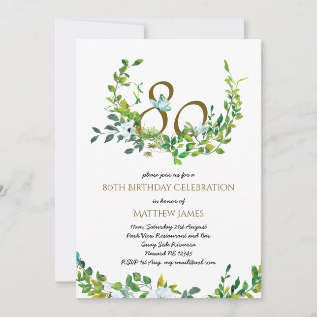 Hermosa elegancia 80 invitaciones de cumpleaños ma (Anverso)