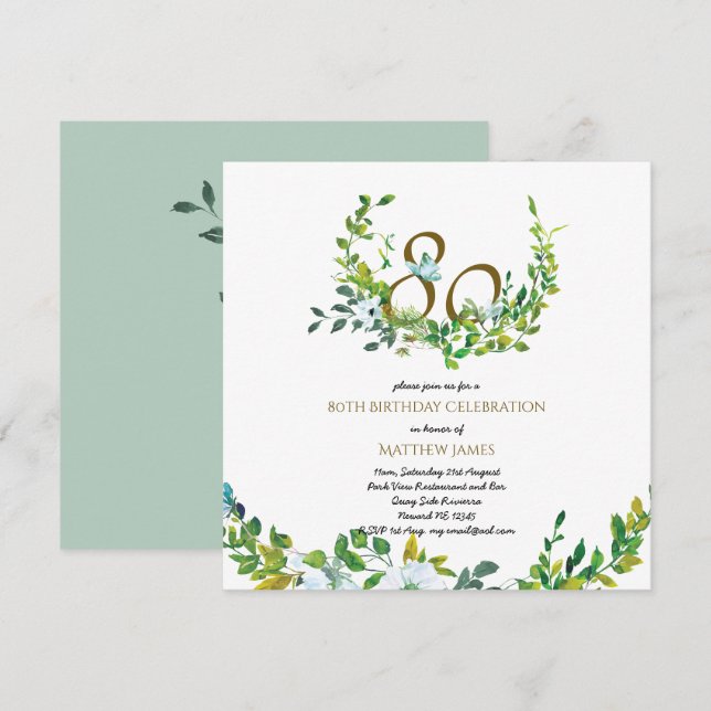 Hermosa elegancia 80 invitaciones de cumpleaños mu (Anverso / Reverso)