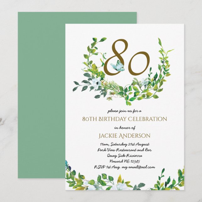 Hermosa elegante 80 cumpleaños invitaciones Wo/Man (Anverso / Reverso)
