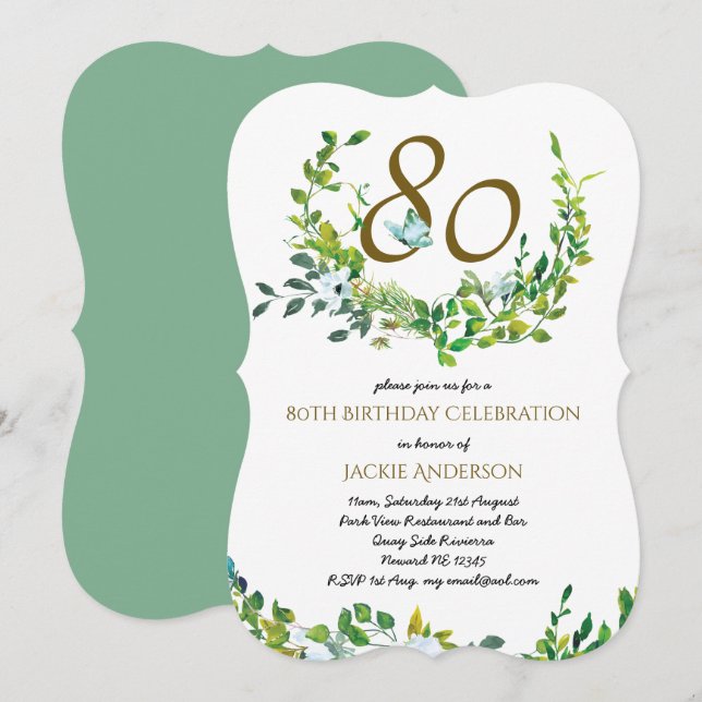 Hermosa elegante 80 cumpleaños invitaciones Wo/Man (Anverso / Reverso)