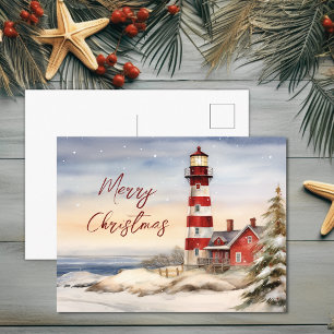 Hermosa escena de faro de invierno Feliz Navidad