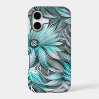 Hermosa Estampa Floral Azul Teal