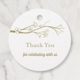 hermosa etiqueta de color oro florece en blanco