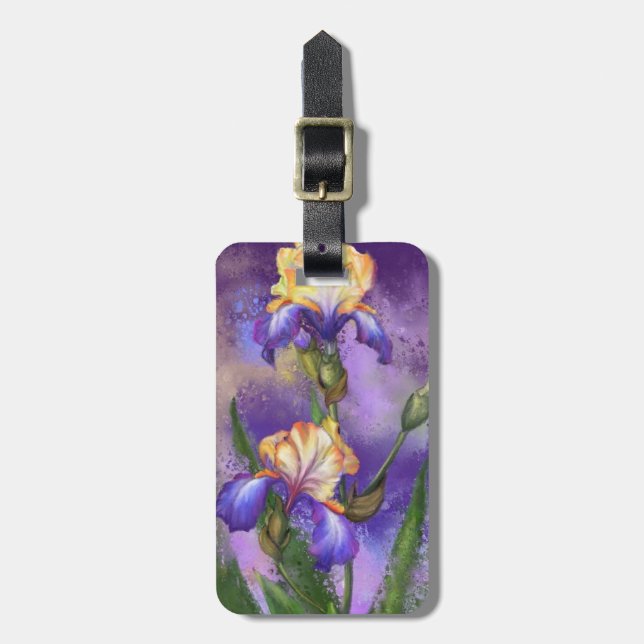 Hermosa etiqueta de equipaje de flores de Iris (Frente Vertical)