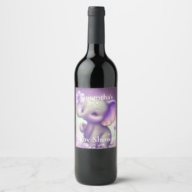 Hermosa etiqueta de vino elefante púrpura para beb (Anverso)