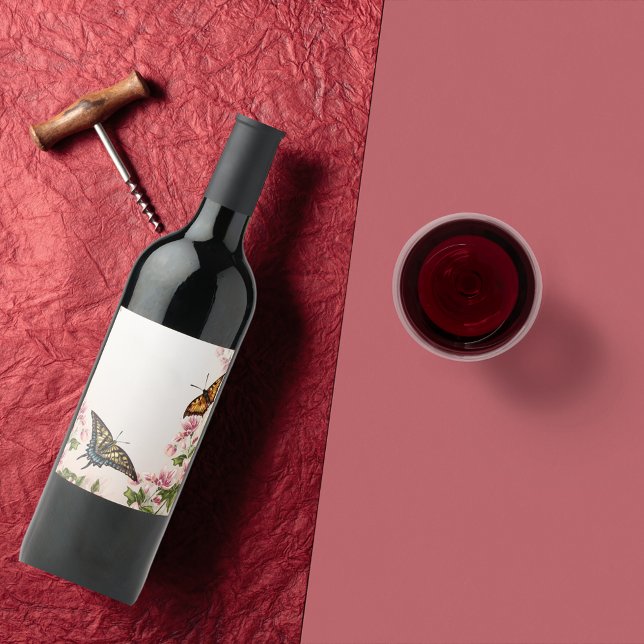 Hermosa etiqueta de vino floral mariposas (Subido por el creador)