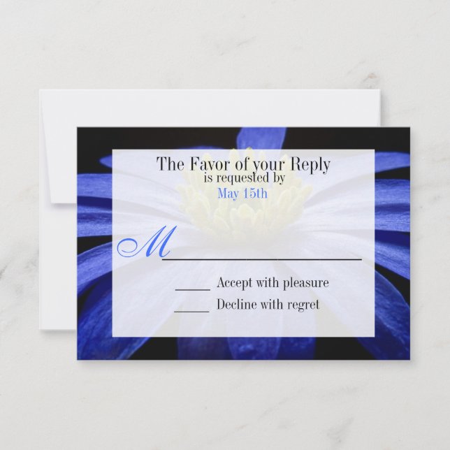 Hermosa flor azul en las tarjetas RSVP de la boda  (Anverso)