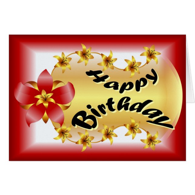 Hermosa flor roja y dorada en cumpleaños escarlata (Anverso (Horizontal))