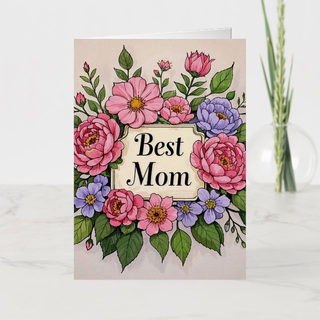 Hermosa flor rosada Mejor Mamá (Anverso)