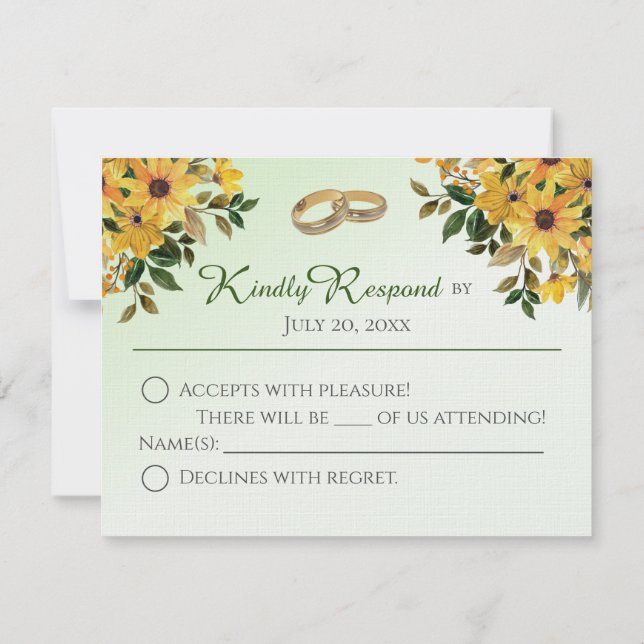 Hermosa floral con Rings Wedding RSVP Tarjeta plan (Reverso)