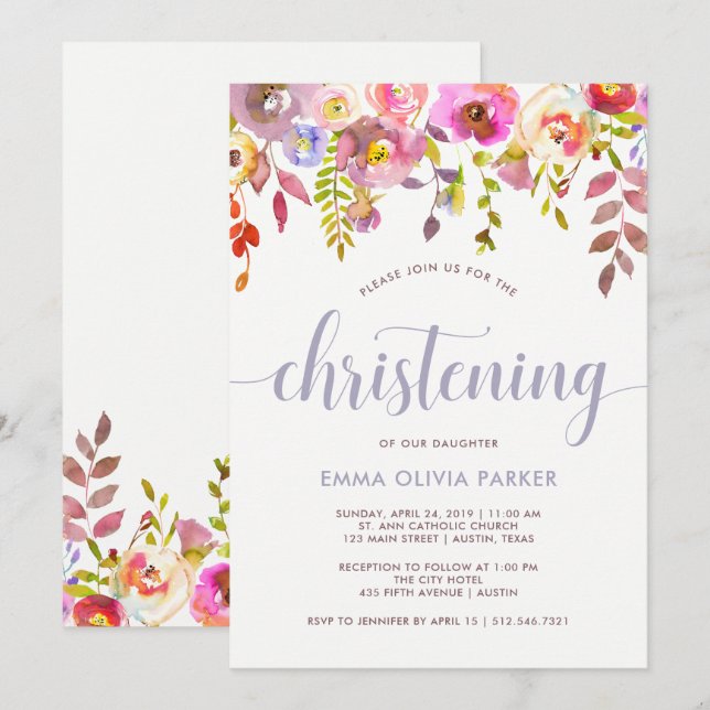 Hermosa Floral Delicada | Invitación a la cristian (Anverso / Reverso)
