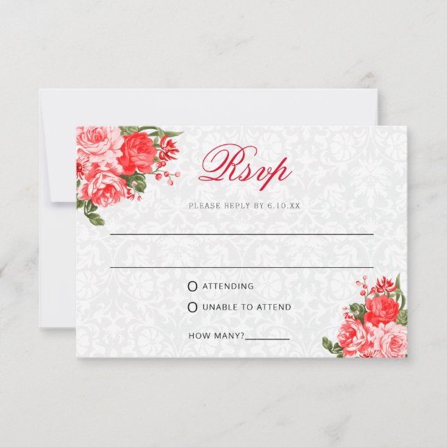 Hermosa Floral Roja - RSVP / Elección de comidas (Anverso)