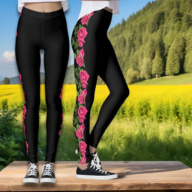 Hermosa floral rosa rosa floral flor Leggings (Subido por el creador)