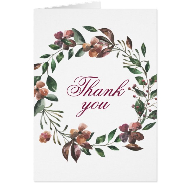 Hermosa floral Verde azulada y borgoñona Gracias (Frente)