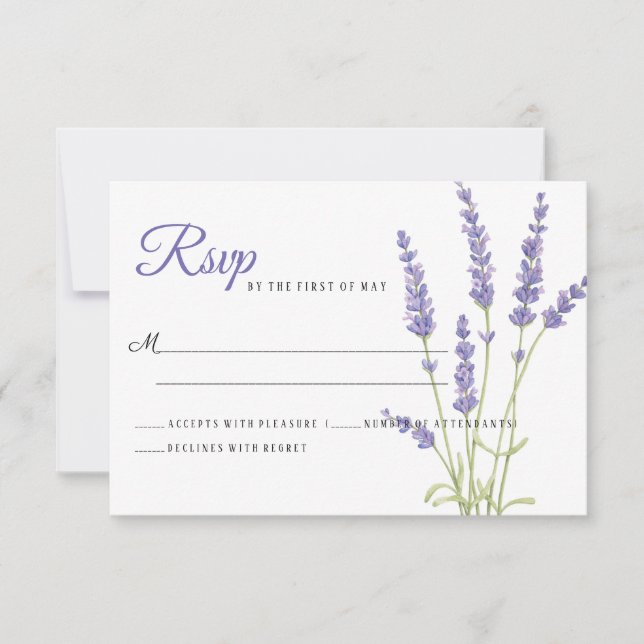 Hermosa Flores de Lavanda Púrpura Ligera Boda RSVP (Anverso)