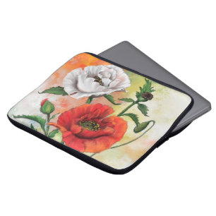 Hermosa funda para portátil Red White Poppy