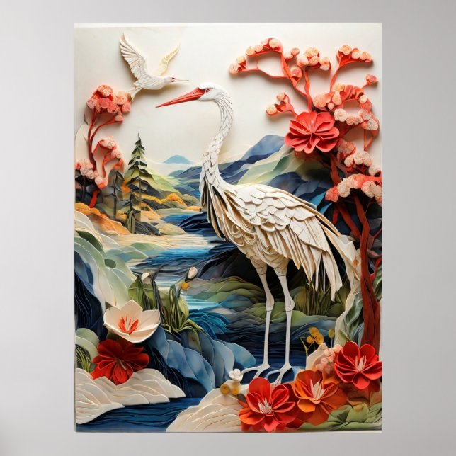 Hermosa imitación de Crane arte de papel japonés (Frente)