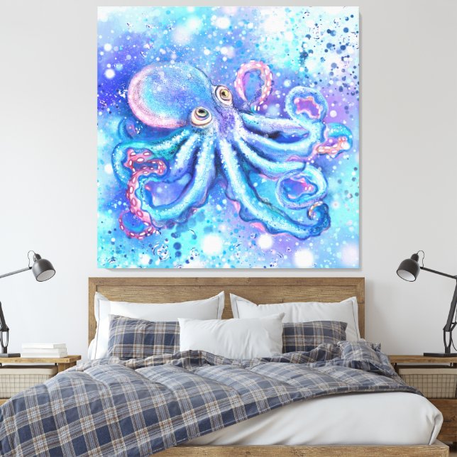 Hermosa impresión de lienzo Octopus - pintura (Insitu(Dormitorio))
