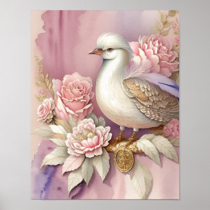 Hermosa impresión de pájaro rosas plumas rosa marf