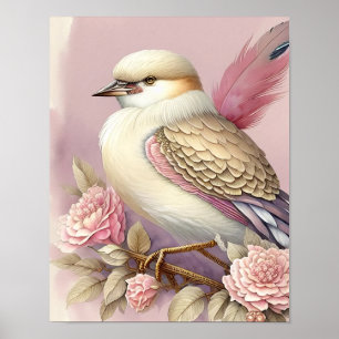 Hermosa impresión de pájaro rosas plumas rosa marf