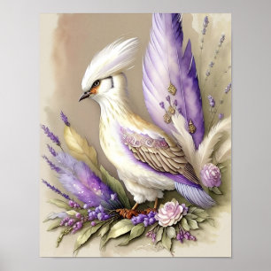 Hermosa impresión de plumas de ave lavanda marfil