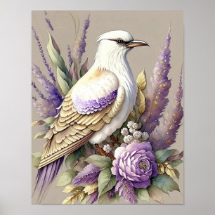 Hermosa impresión de plumas de ave lavanda marfil