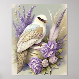 Hermosa impresión de plumas de aves lavanda marfil