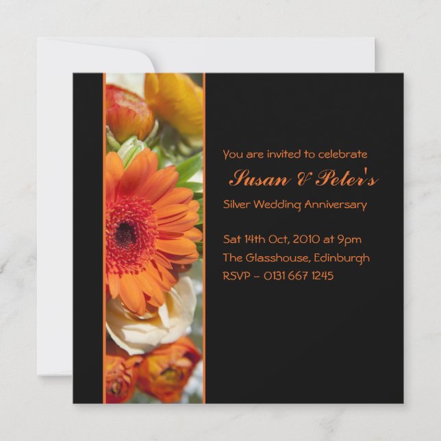 Hermosa invitación a aniversario de flores Naranja (Anverso)