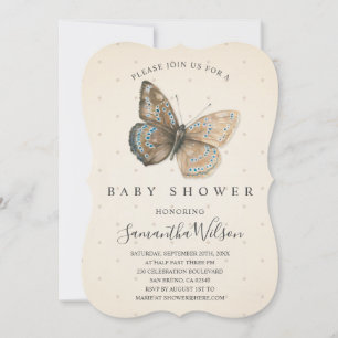 Hermosa invitación a Baby Shower con mariposa