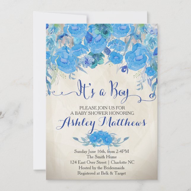 Hermosa invitación a Baby Shower floral, bebé (Anverso)