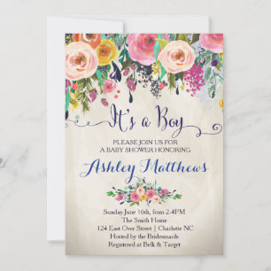 Hermosa invitación a Baby Shower floral, bebé