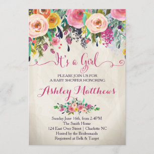 Hermosa invitación a Baby Shower floral, bebé