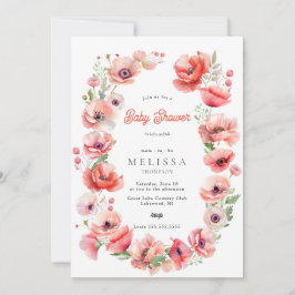 Hermosa invitación a Baby Shower rosa y con amapol