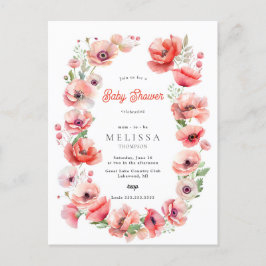 Hermosa invitación a Baby Shower rosa y con amapol