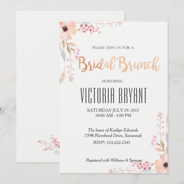 Hermosa Invitación a Brunch Bridal Floral (Anverso / Reverso)