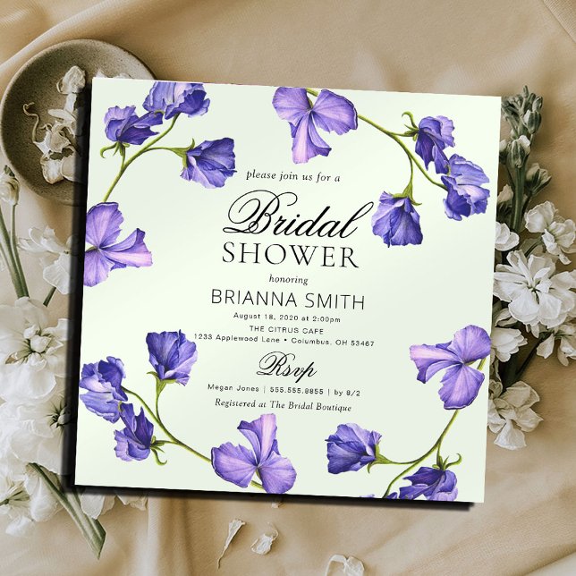 Hermosa invitación a ducha de novia con flores mor (Subido por el creador)