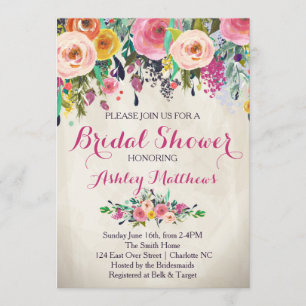 Hermosa Invitación a ducha de novia floral, bebé