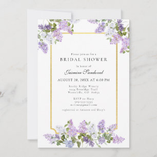 Hermosa Invitación a ducha de novia floral Lilac