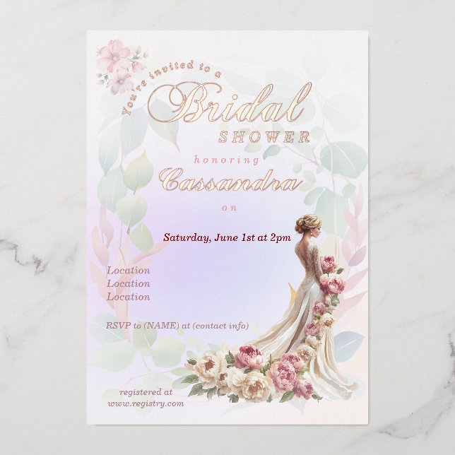 Hermosa Invitación a ducha de novias floral femeni (Anverso)