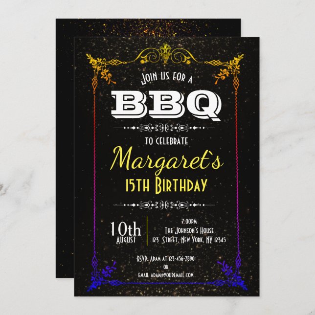 Hermosa invitación a fiesta de cumpleaños para bar (Anverso / Reverso)