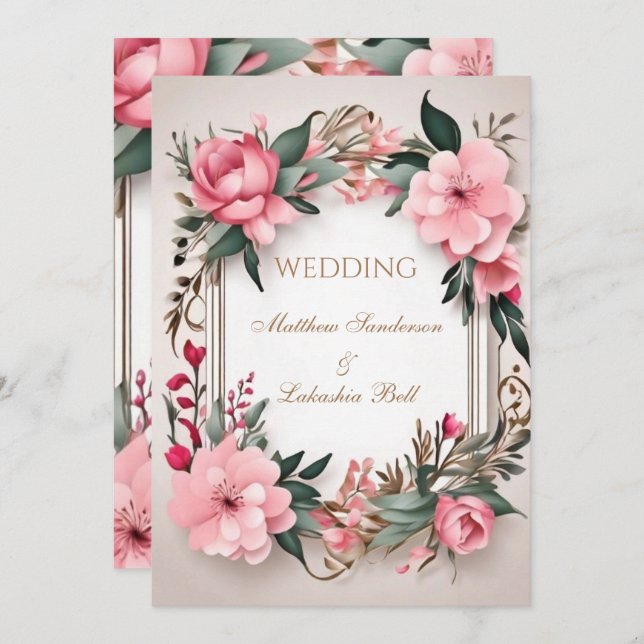 Hermosa invitación a flores florales Bodas moderna (Anverso / Reverso)