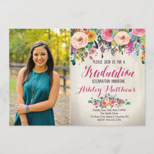 Hermosa invitación a graduación floral,