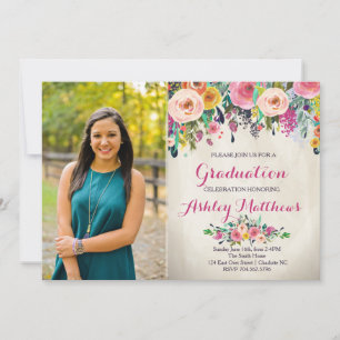 Hermosa invitación a graduación floral,