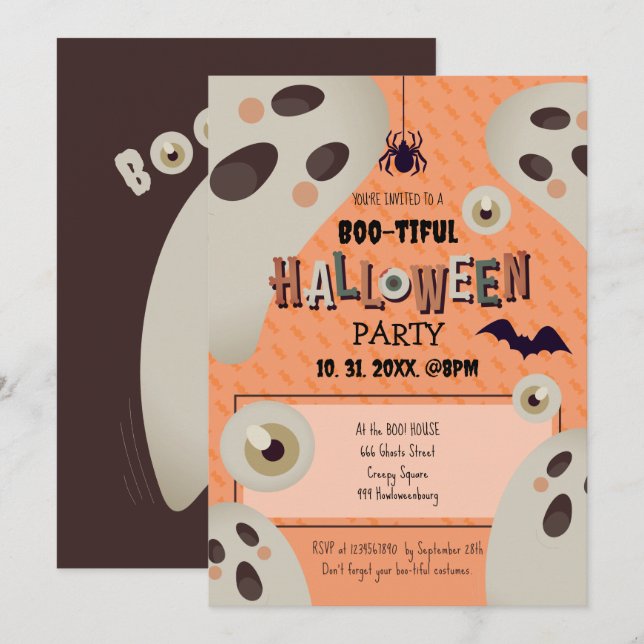 Hermosa invitación a Halloween (Anverso / Reverso)