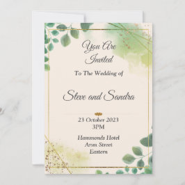 Hermosa invitación a la boda, acuarela verde