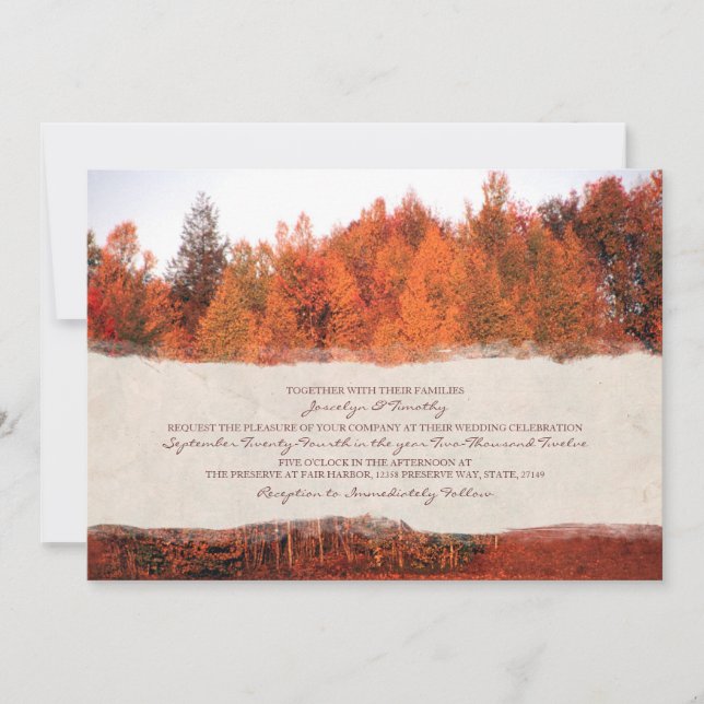 Hermosa invitación a la boda de árboles del otoño (Anverso)