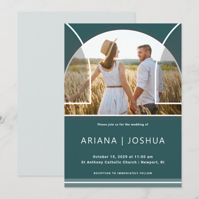 Hermosa invitación a la boda de fotos en arco Verd (Anverso / Reverso)